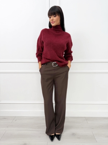 Bordowy Sweterek z Golfem 14304-56-B