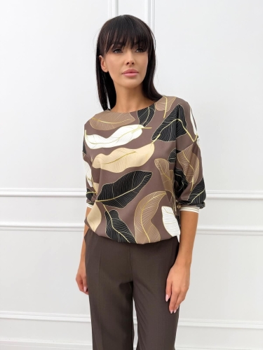 Brązowa Bluzka w Liście  14308-176-Q