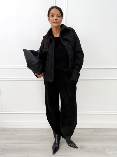 Czarny Sztruksowy Komplet o Luźnym Kroju 14377-136-B