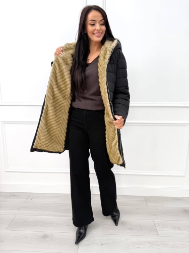 Czarna Pikowana Kurtka z Kapturem 14379-166-B