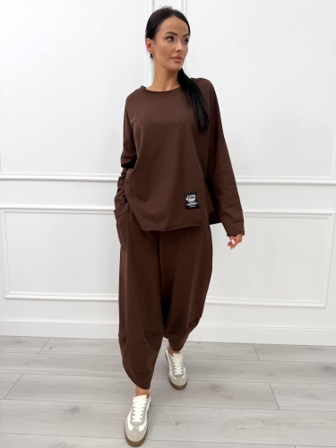 Czekoladowy Komplet Bluzka + Spodnie 12783-179-N