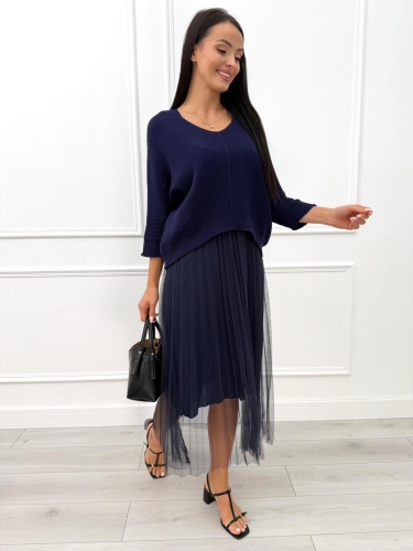 Granatowa Sukienka ze Sweterkiem 13749-132-G