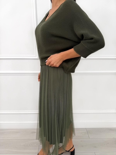 Khaki Sukienka ze Sweterkiem 13749-132-H