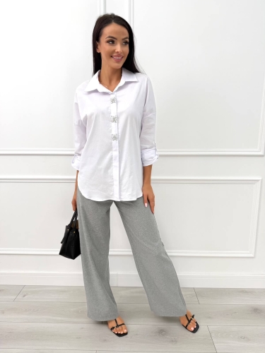 Biała Klasyczna Koszula z Ozdobami 14403-75-A