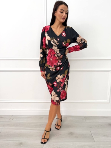 Kwiecista Kopertowa Sukienka z Marszczeniem  14387-123-Q