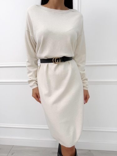 Jasnobeżowa Dzianinowa Sukienka 14428-191-F