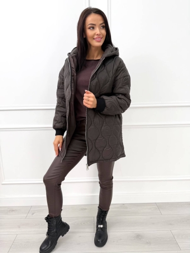 Czekoladowa Pikowana Kurtka z Kapturem  14458-188-B
