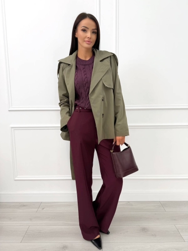 Burgundowy Sweterek z Warkoczowym Splotem  14464-260-C