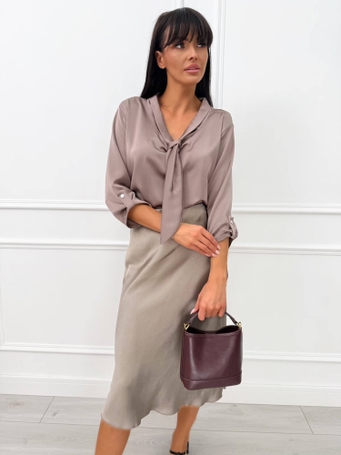 Cappuccino Satynowa Spódnica Midi 14310-33-A