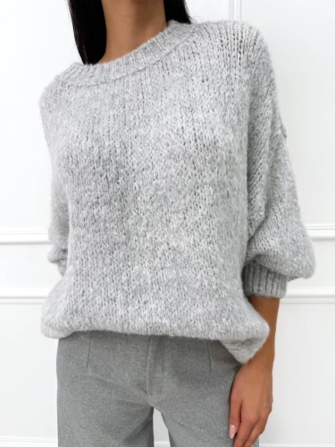 Szary Sweterek Oversize z Bufiastymi Rękawami 14322-140-C