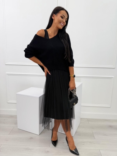 Czarna Sukienka ze Sweterkiem 13749-132-D