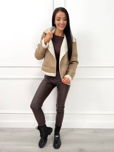 Beżowy Krótki Kożuszek  14450-303-A