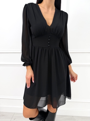 Czarna Szyfonowa Sukienka  14467-511-Q