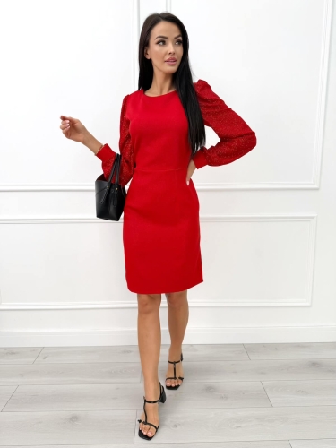 Czerwona Połyskująca Sukienka z Ozdobnymi Rękawami 14483-137-C