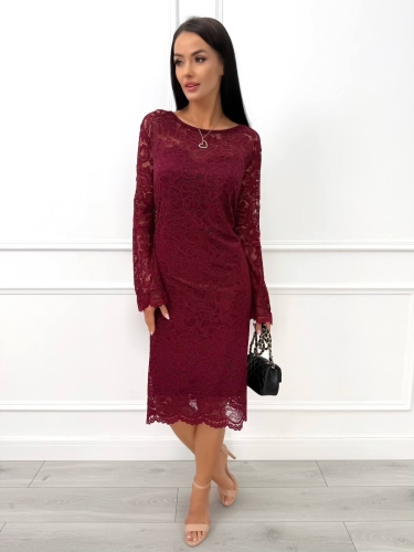 Bordowa Koronkowa Sukienka Plus Size z Rozszerzanymi Rękawami 14494-02-A