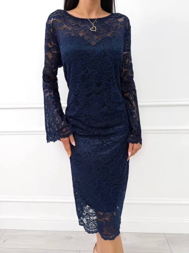 Granatowa Koronkowa Sukienka Plus Size z Rozszerzanymi Rękawami 14494-02-E