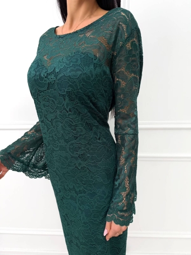 Zielona Koronkowa Sukienka Plus Size z Rozszerzanymi Rękawami 14494-02-F