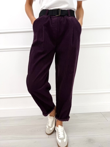 Burgundowe Sztruksowe Spodnie z Paskiem 14510-04-A