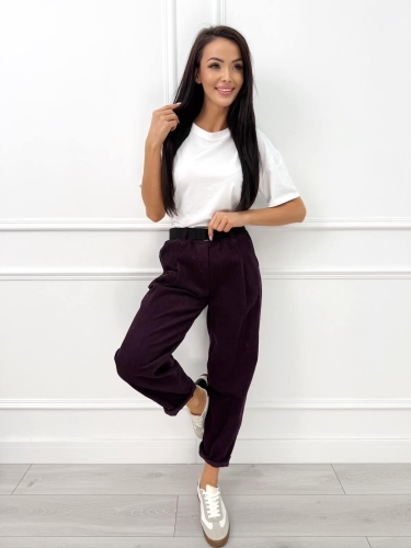 Burgundowe Sztruksowe Spodnie z Paskiem 14510-04-A