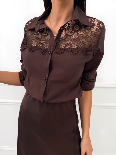 Czekoladowa Koszula z Koronką 9130-84-C