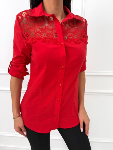 Czerwona Koszula z Koronką 9130-84-D