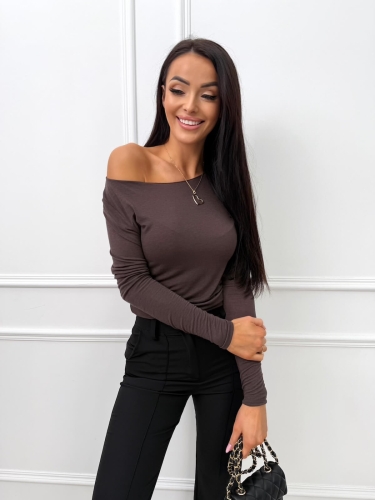 Czekoladowa Bluzka Mgiełka z Domieszką Kaszmiru 14586-353-C