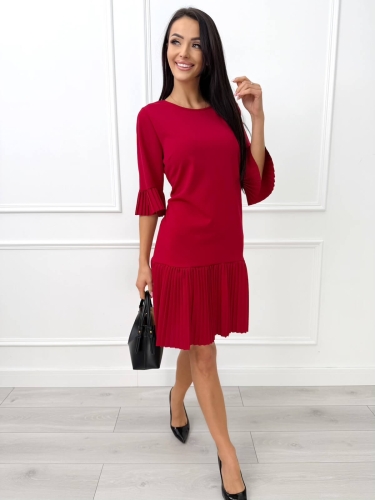 Czerwona Sukienka z Plisowanymi Wstawkami 14533-167-E