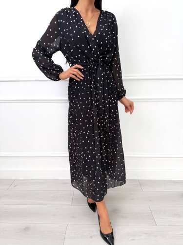 Czarna Plisowana Sukienka w Groszki 14314-191-D