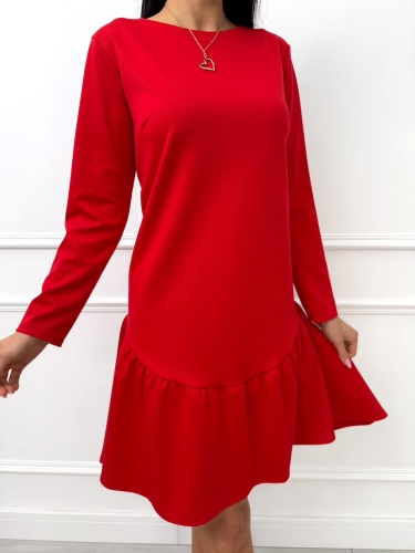 Czerwona Sukienka z Falbanką 14411-132-C