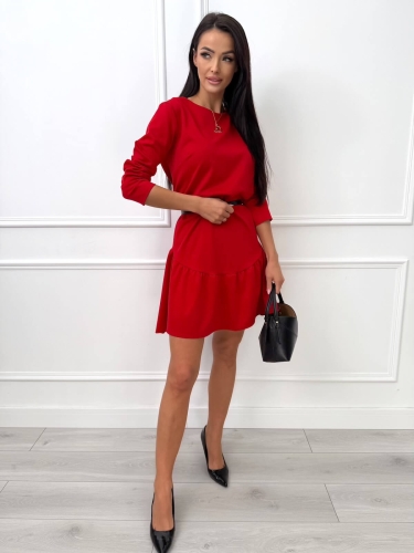 Czerwona Sukienka z Falbanką 14411-132-C