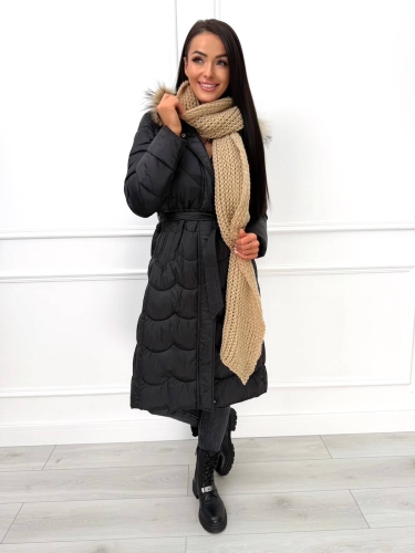 Czarna Pikowana Kurtka z Futerkiem przy Kapturze 14509-502-A