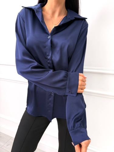 Granatowa Satynowa Koszula 14300-192-C