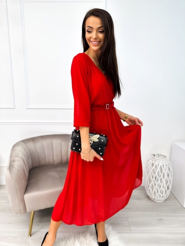 Czerwona Sukienka z Paskiem 11143-406-B