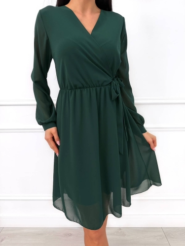 Zielona Szyfonowa Sukienka z Kopertowym Dekoltem 14498-17-D
