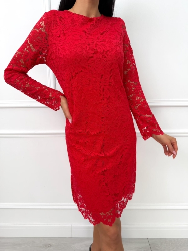 Czerwona Koronkowa Sukienka z Ozdobną Kokardą  14597-293-C