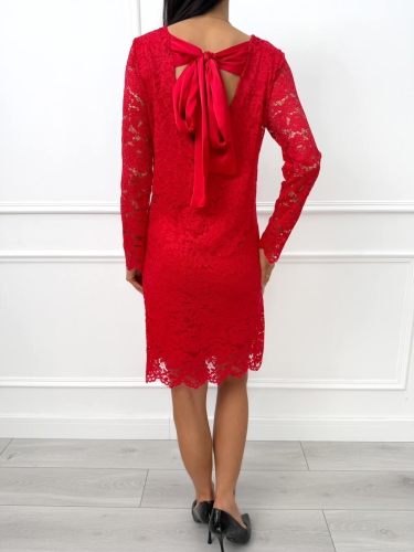 Czerwona Koronkowa Sukienka z Ozdobną Kokardą  14597-293-C