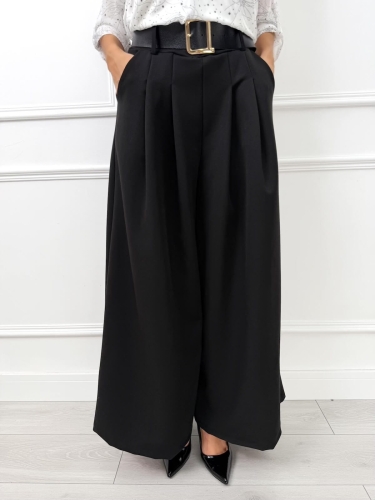 Czarne Eleganckie Spodnie z Szerokimi Nogawkami 14571-16-A