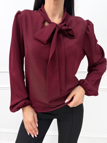 Bordowa Elegancka Bluzka z Wiązaniem  14522-110-A