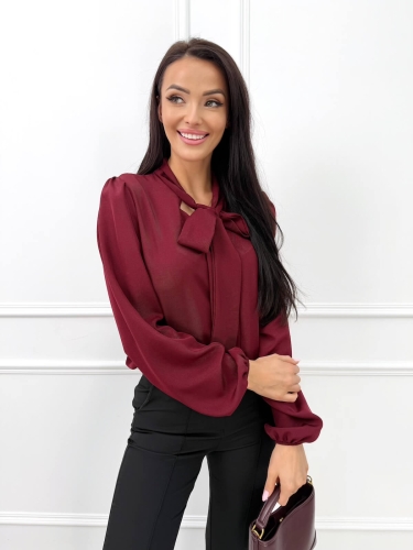 Bordowa Elegancka Bluzka z Wiązaniem  14522-110-A