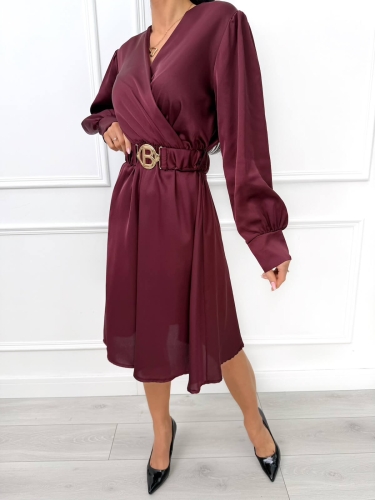 Bordowa Kopertowa Sukienka  14529-257-D