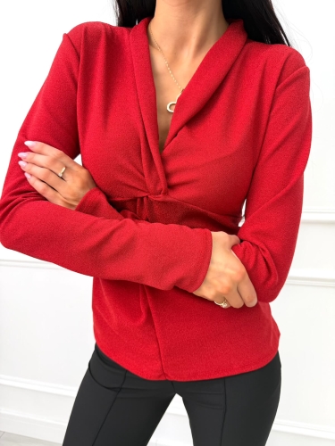 Czerwona Połyskująca Bluzka z Głębokim Dekoltem  14593-271-B