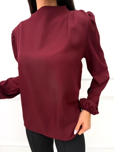 Bordowa Elegancka Bluzka ze Stójką 14549-209-A