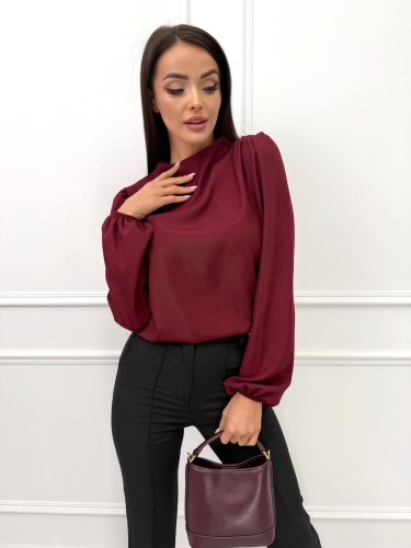 Bordowa Elegancka Bluzka ze Stójką 14549-209-A