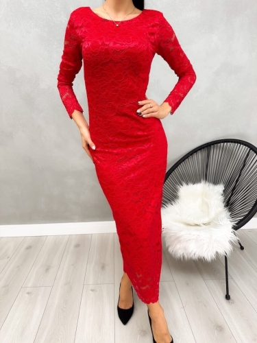 Czerwona Koronkowa Sukienka Maxi 13227-184-B