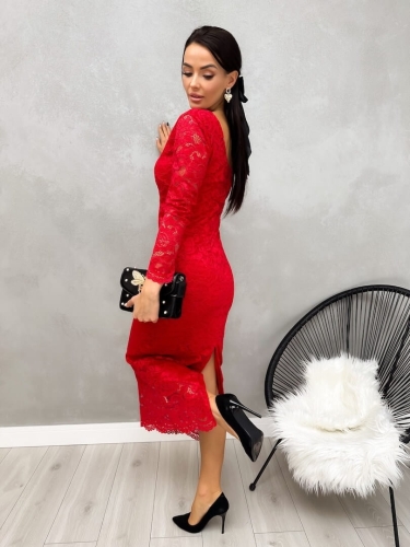 Czerwona Koronkowa Sukienka Maxi 13227-184-B