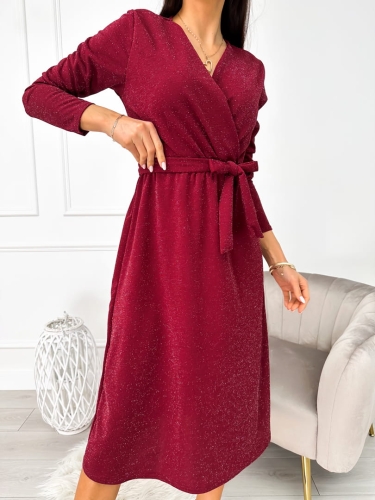Bordowa Połyskująca Sukienka 11180-210-A