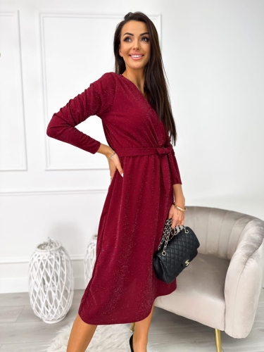 Bordowa Połyskująca Sukienka 11180-210-A
