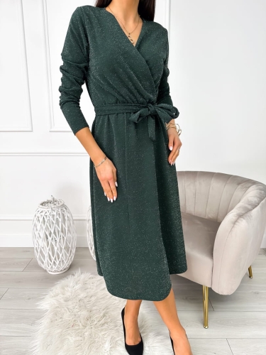 Ciemnozielona Połyskująca Sukienka 11180-210-B