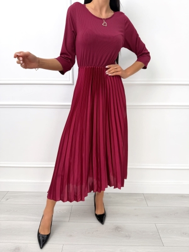 Bordowa Sukienka z Plisowanym Dołem 14404-69-B
