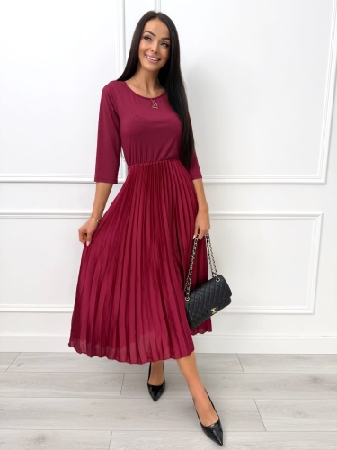Bordowa Sukienka z Plisowanym Dołem 14404-69-B